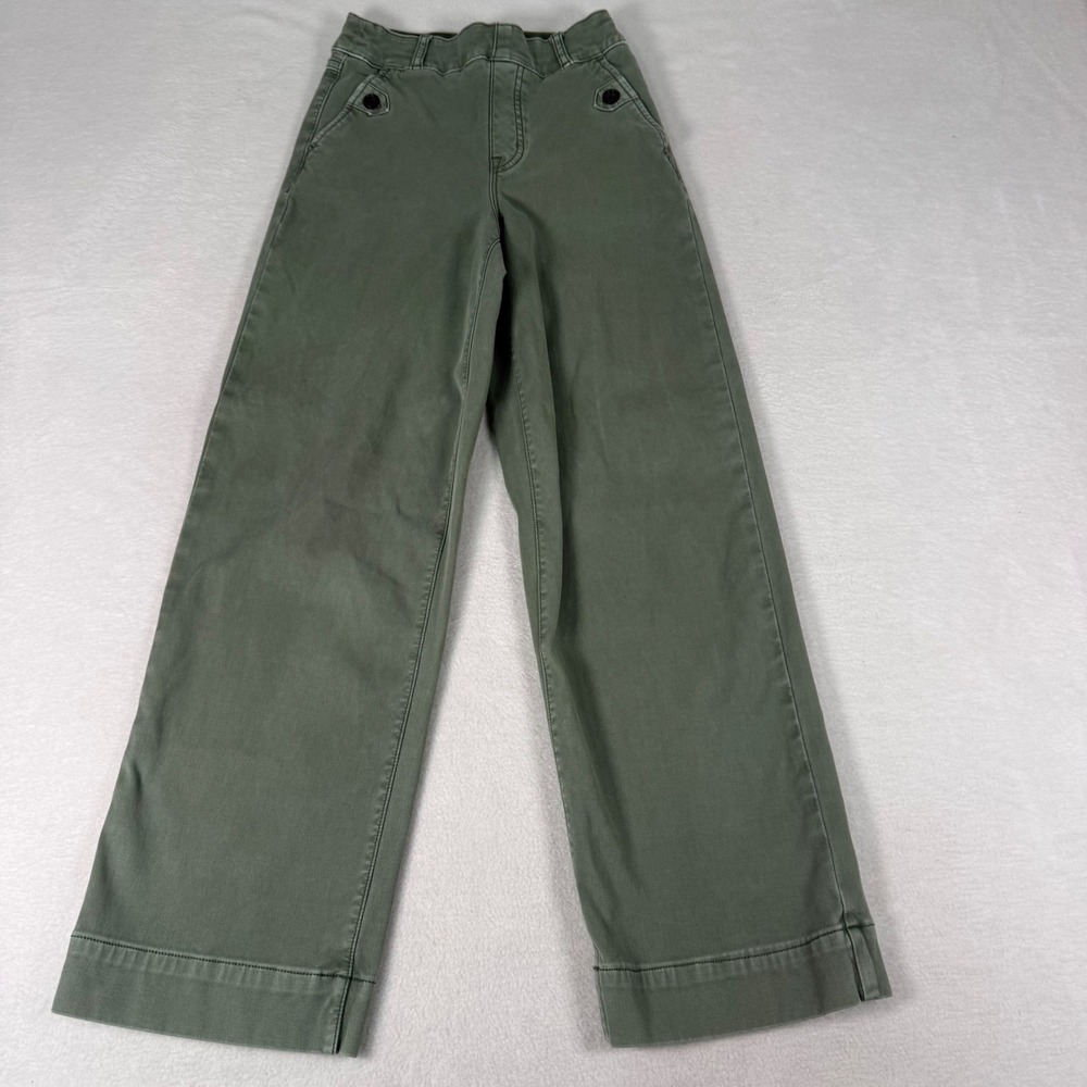 Spanx Stretch Twill Wide Leg Cropped Pants Womens XS Olive Green Pull On Shaping